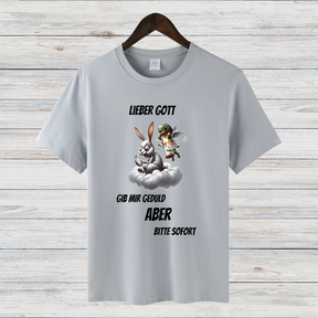 Lieber Gott Geduld Shirt | Lustiges Motiv T-Shirt | Humorvolles Design für den Winter | Statement Shirt für Frauen