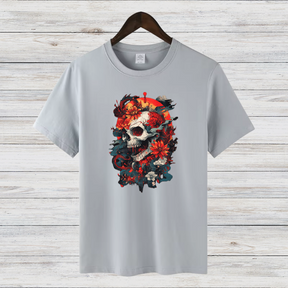 Totenkopf Blumen Shirt | Gothic Style T-Shirt | Skull Design Fashion | Auffälliges Streetwear Shirt | Geschenk für Rock & Metal Fans
