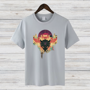 Mystischer Wolf | Künstlerisches T-Shirt | Spirituelles Design | Stilvolles Baumwollshirt für Wintertage