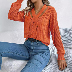 FallStil® - Orangefarbener einfarbiger langärmeliger Pullover