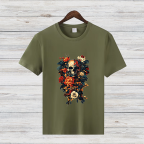 Schädel & Blumen | Gothic Kunst Shirt | Mystisches Totenkopf Design | Rockiges Statement Shirt für den Winter