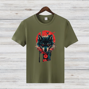 Mystischer Wolf | Japanisches Kunst T-Shirt | Stilvolles Wintershirt | Spirituelles Geschenk für Wolfsliebhaber