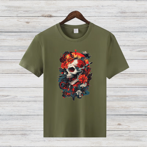 Totenkopf Blumen Shirt | Gothic Style T-Shirt | Skull Design Fashion | Auffälliges Streetwear Shirt | Geschenk für Rock & Metal Fans