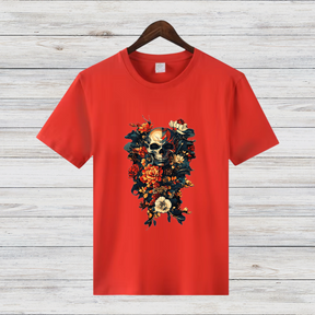 Schädel & Blumen | Gothic Kunst Shirt | Mystisches Totenkopf Design | Rockiges Statement Shirt für den Winter