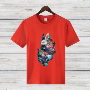 Magischer Winterhase | Künstlerisches T-Shirt | Mystisches Tierdesign | Baumwollshirt für kalte Tage