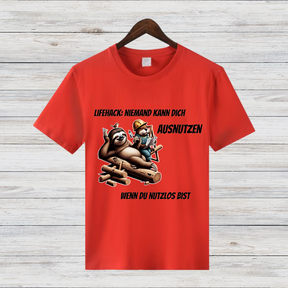 Lifehack Faultier | Lustiges Motiv T-Shirt | Humorvolles Design | Statement Shirt für den Winter