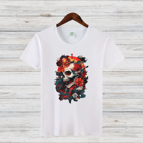 Totenkopf Blumen Shirt | Gothic Style T-Shirt | Skull Design Fashion | Auffälliges Streetwear Shirt | Geschenk für Rock & Metal Fans