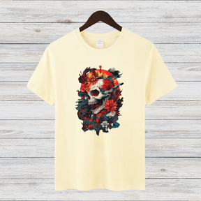 Totenkopf Blumen Shirt | Gothic Style T-Shirt | Skull Design Fashion | Auffälliges Streetwear Shirt | Geschenk für Rock & Metal Fans