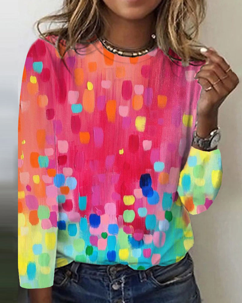 FallStil® - Raining Colour Dots Top met lange mouwen en ronde kraag