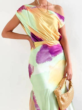 EcoExotica® - Elegante midi-jurk met veelkleurige print