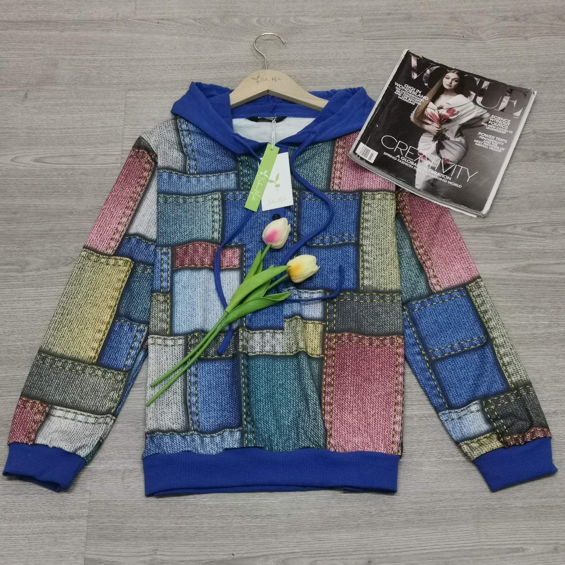 FallStil® - Hoodie met lange mouwen en patchworkprint