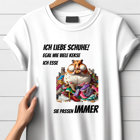 Ich liebe Schuhe | Lustiges Hamster T-Shirt | Humorvolles Winterdesign | Statement Shirt für Frauen