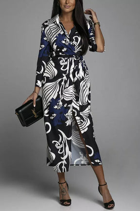 Purewear®- Chique blauwe midi-jurk met print 