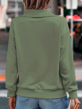 FallStil® - Asymmetrische saliegroene sweatshirttop met ringrits