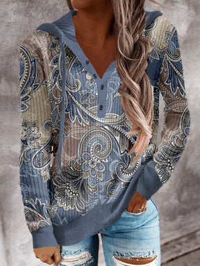 FallStil® - Witte paisley ombre henley-top met capuchon