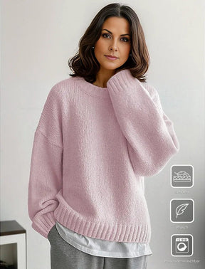 WinterTrend® - Roze effen trui met lange mouwen en ronde hals