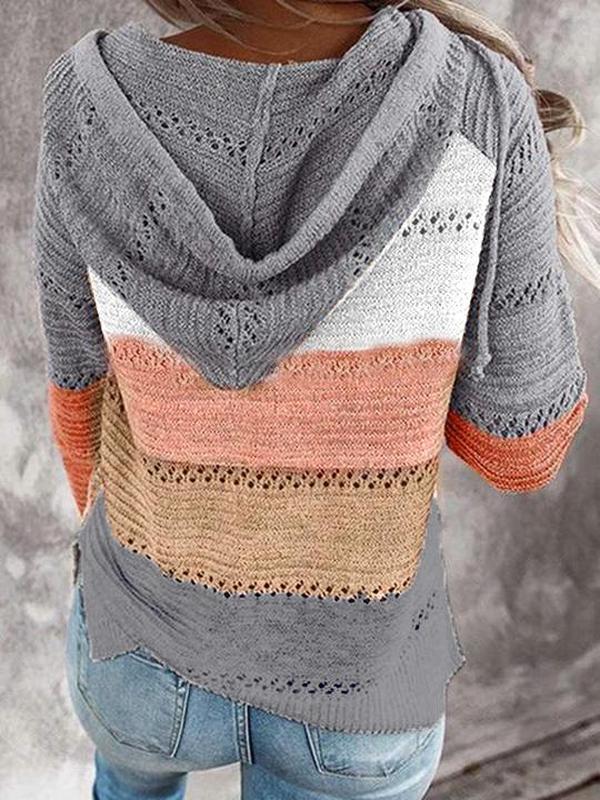 Naturlux® - Horizontaal gestreepte gebreide hoodie met ritssluiting