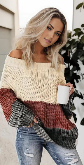 Hereniging® off-shoulder gebreide trui met kleurblokken