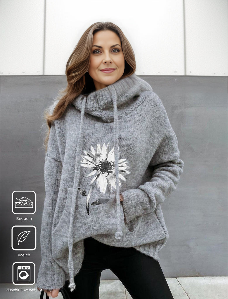 HerbstTrend® - Grijze hoodie met bloemenprint