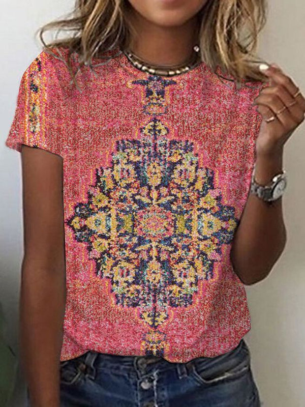 SpringStil® - Roze top met ronde hals en print