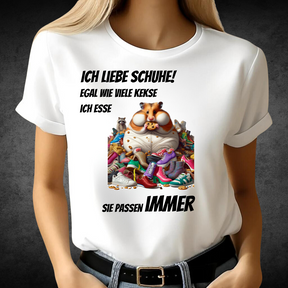 Ich liebe Schuhe | Lustiges Hamster T-Shirt | Humorvolles Winterdesign | Statement Shirt für Frauen