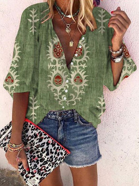 SpringStil® - Groene boho blouse met diepe V-hals