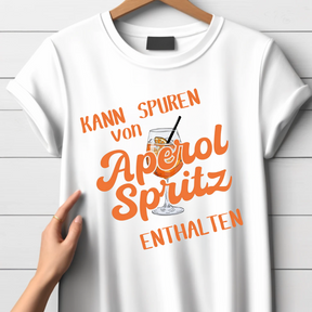 Kann Spuren von Aperol Spritz enthalten | Witziges T-Shirt für den Winter | Statement Shirt für Aperol-Liebhaber | Lustiges Design für Damen