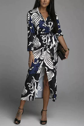 Purewear®- Chique blauwe midi-jurk met print 