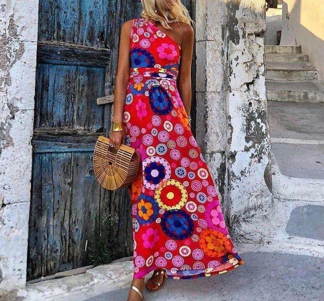 BlossomBliss® - Made to Play Maxi-jurk met één schouder en print