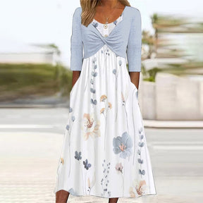 FallStil® - Twofer witte midi-jurk met bloemen