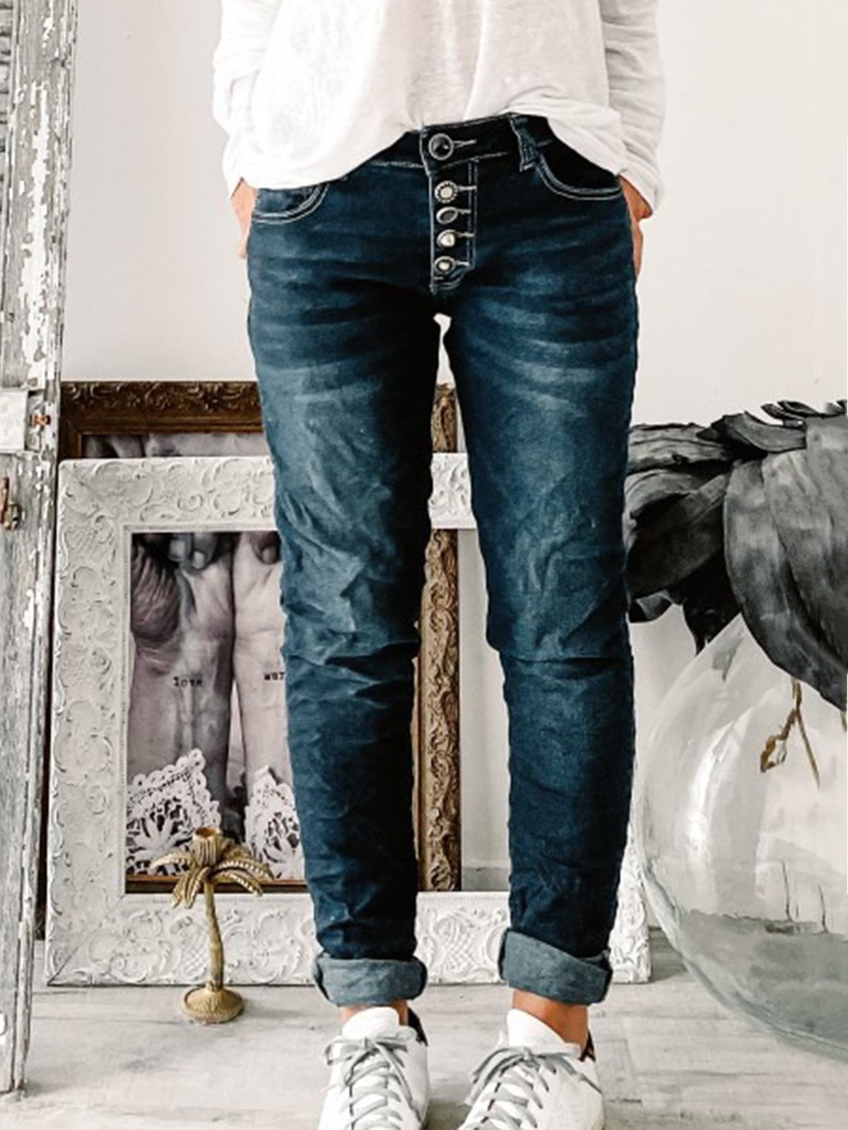 BMC® - Hemelse denim casual broek met knopen 