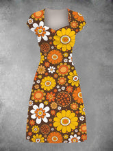 BlossomBliss® - Casual midi-jurk met vintage bloemenprint en patchwork voor dames