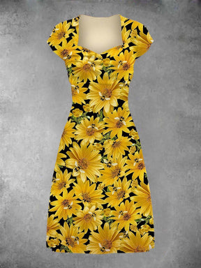 BlossomBliss® - Casual patchwork midi-jurk met chrysantenprint voor dames