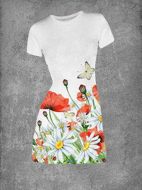 BlossomBliss® - T-shirtjurk met ronde hals en bloemenprint voor dames