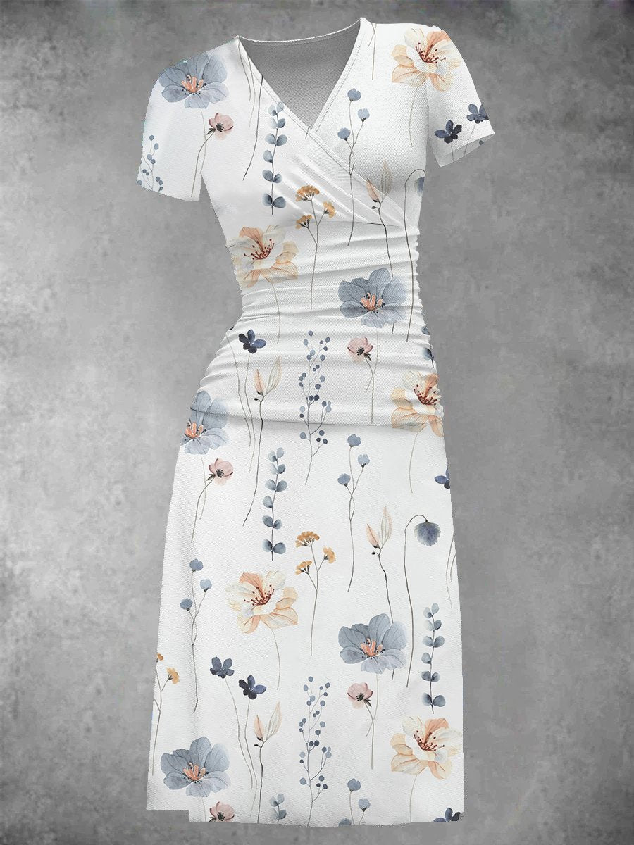 EcoExotica® - Midi-jurk met witte bloemenprint voor dames