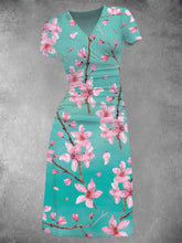 BlossomBliss® - Midi-jurk met aquarel kersenbloesem voor dames