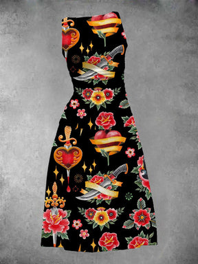 BlossomBliss® - Vintage maxi-jurk met rozentattoo voor dames