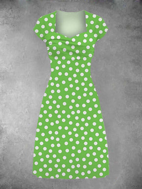 EcoExotica® - Lime retro patchwork midi-jurk met stippen voor dames