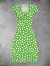 EcoExotica® - Lime retro patchwork midi-jurk met stippen voor dames