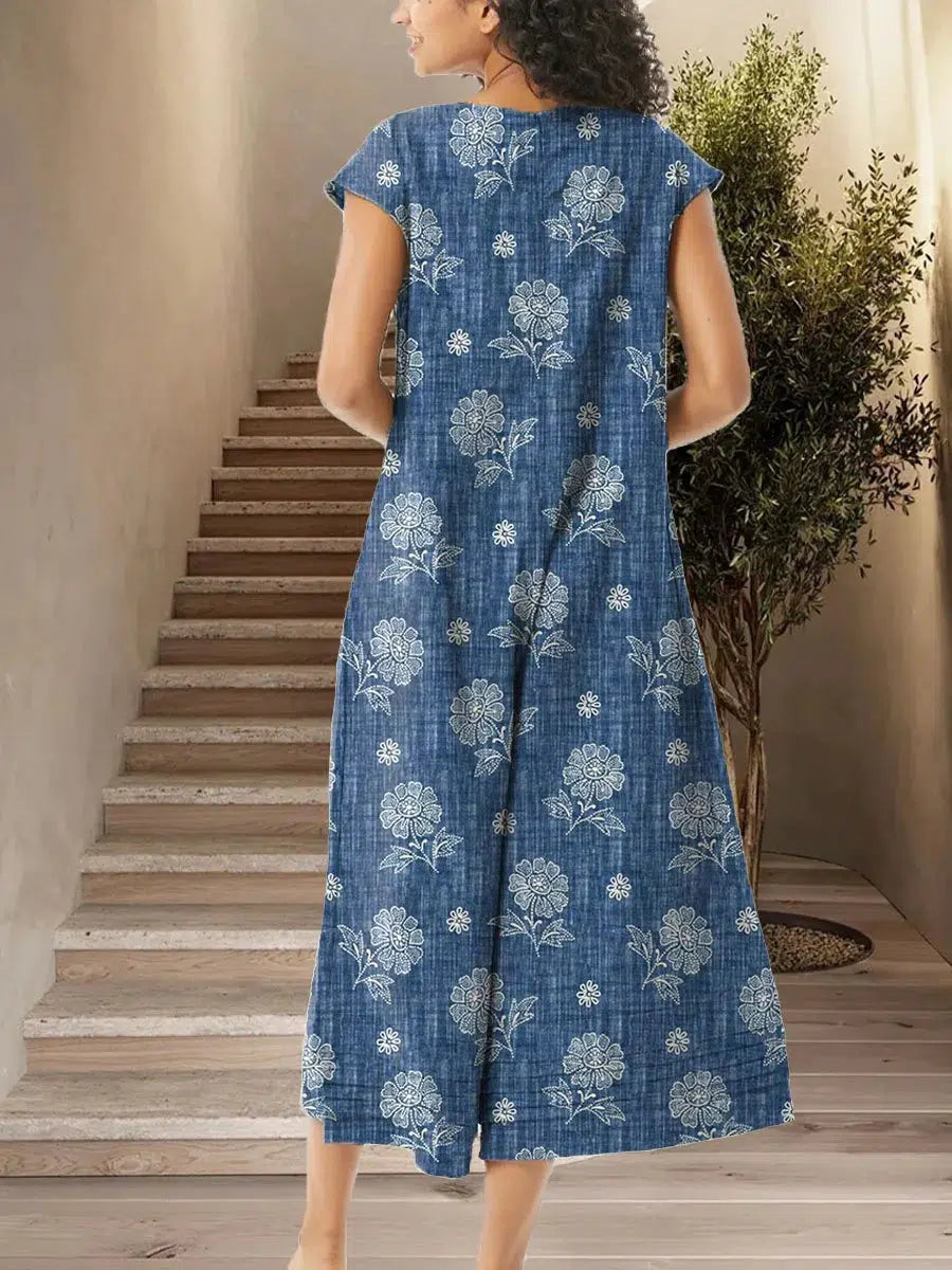 Bloemen blauwe jumpsuit