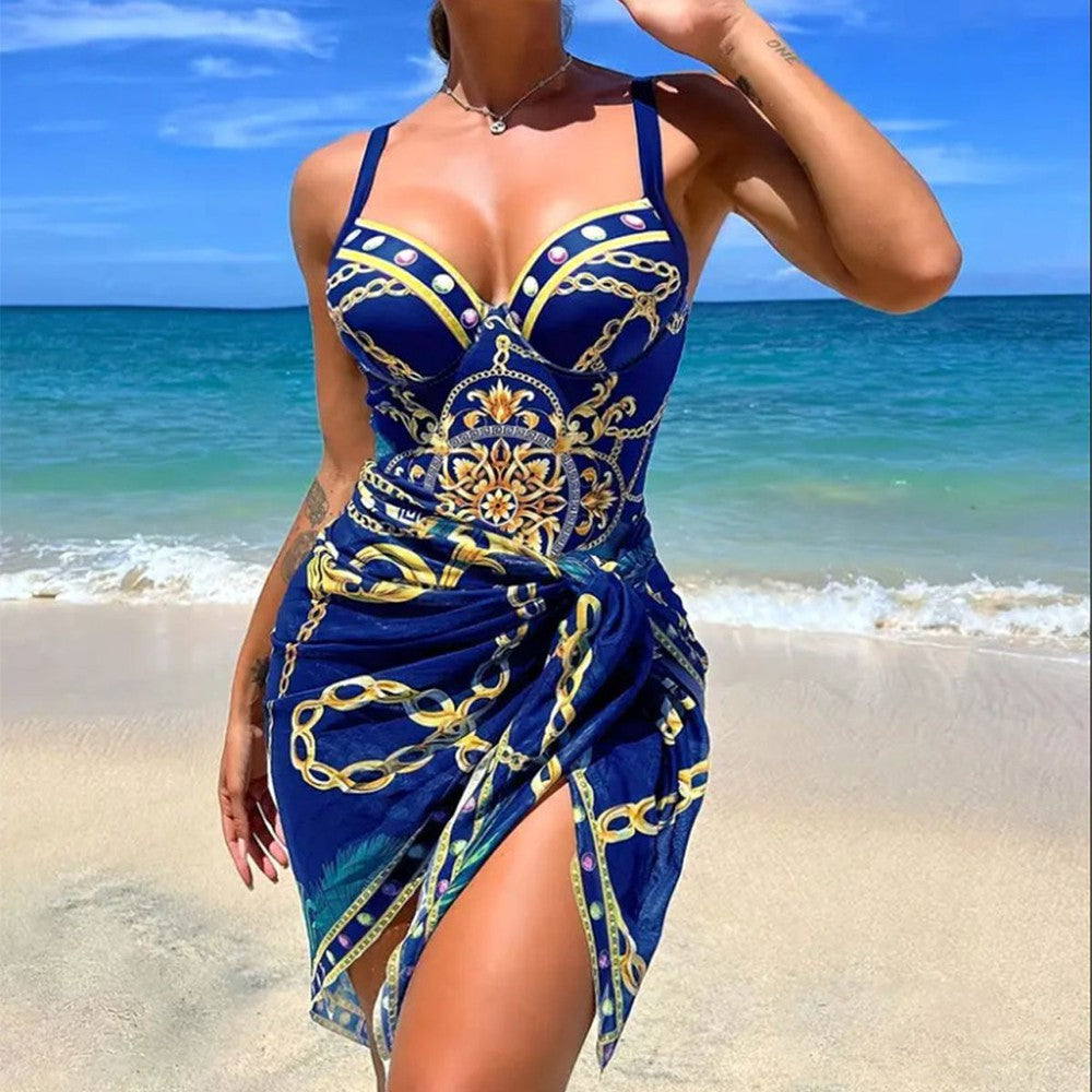 CabanaCouture® - Elegante mouwloze badmode met blauwe print