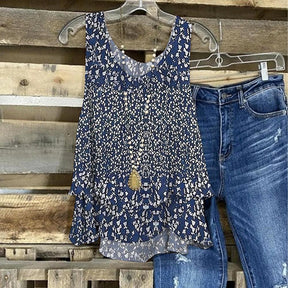 SpringStil® - Mouwloze tanktop met blauwe print