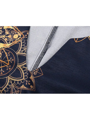 Raffiné® - Golden Midnight Prachtige jurk in marineblauw met een gouden designpatroon